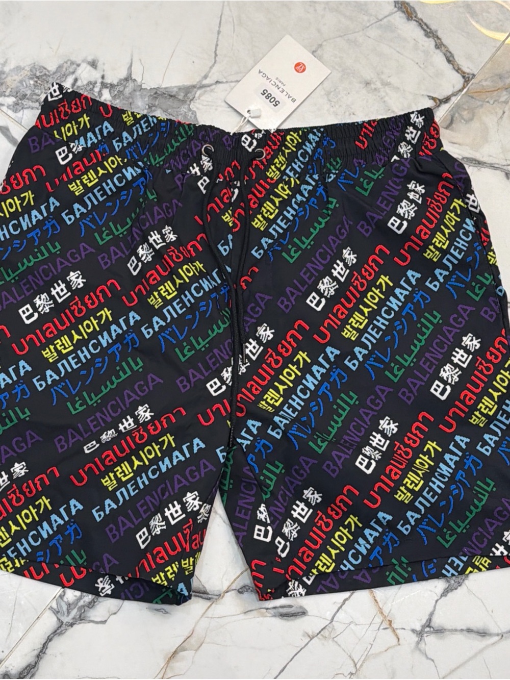 Balenciaga Black Multicolor Logo Swim Shorts M/L